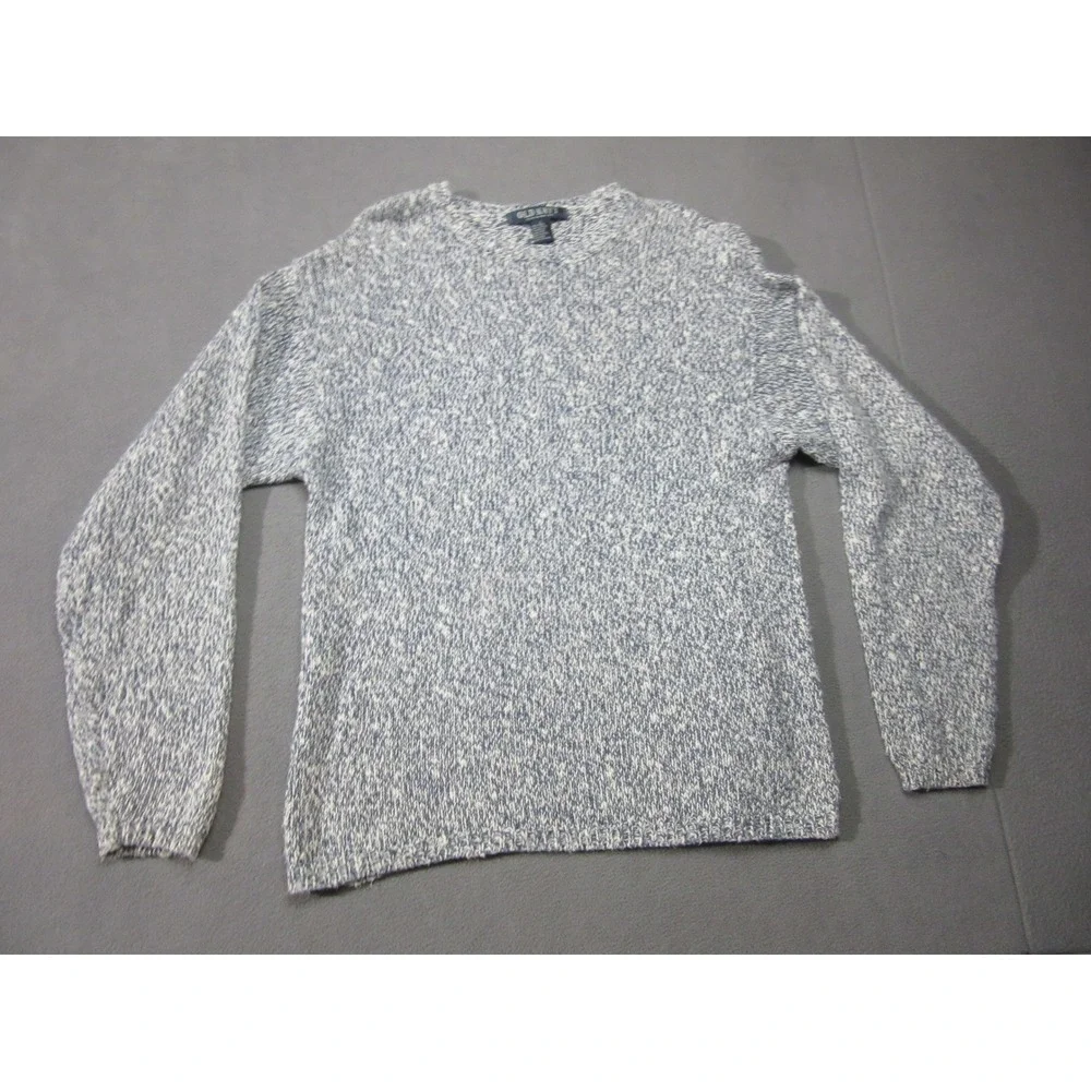 Old Navy Vtg Sweater Mens Large Blue Marled Ramie Cotton Knit Crewneck